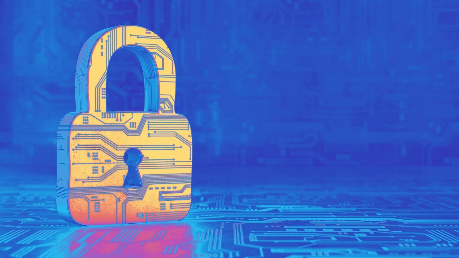 a digitized padlock to represent cybersecurity