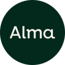 The Alma logo in white on a dark green background.