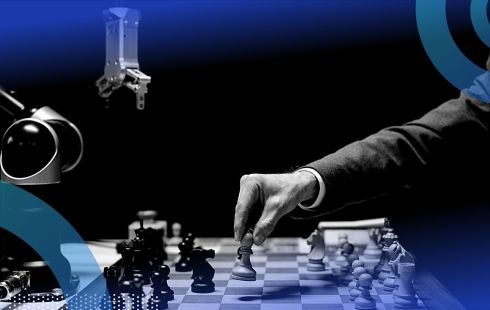 person playing chess against AI