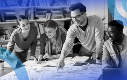 Marketing team reviewing strategy during a meeting