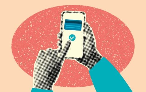 A user accesses an online banking app on their smartphone.
