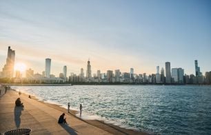 IMC Chicago skyline at sunset